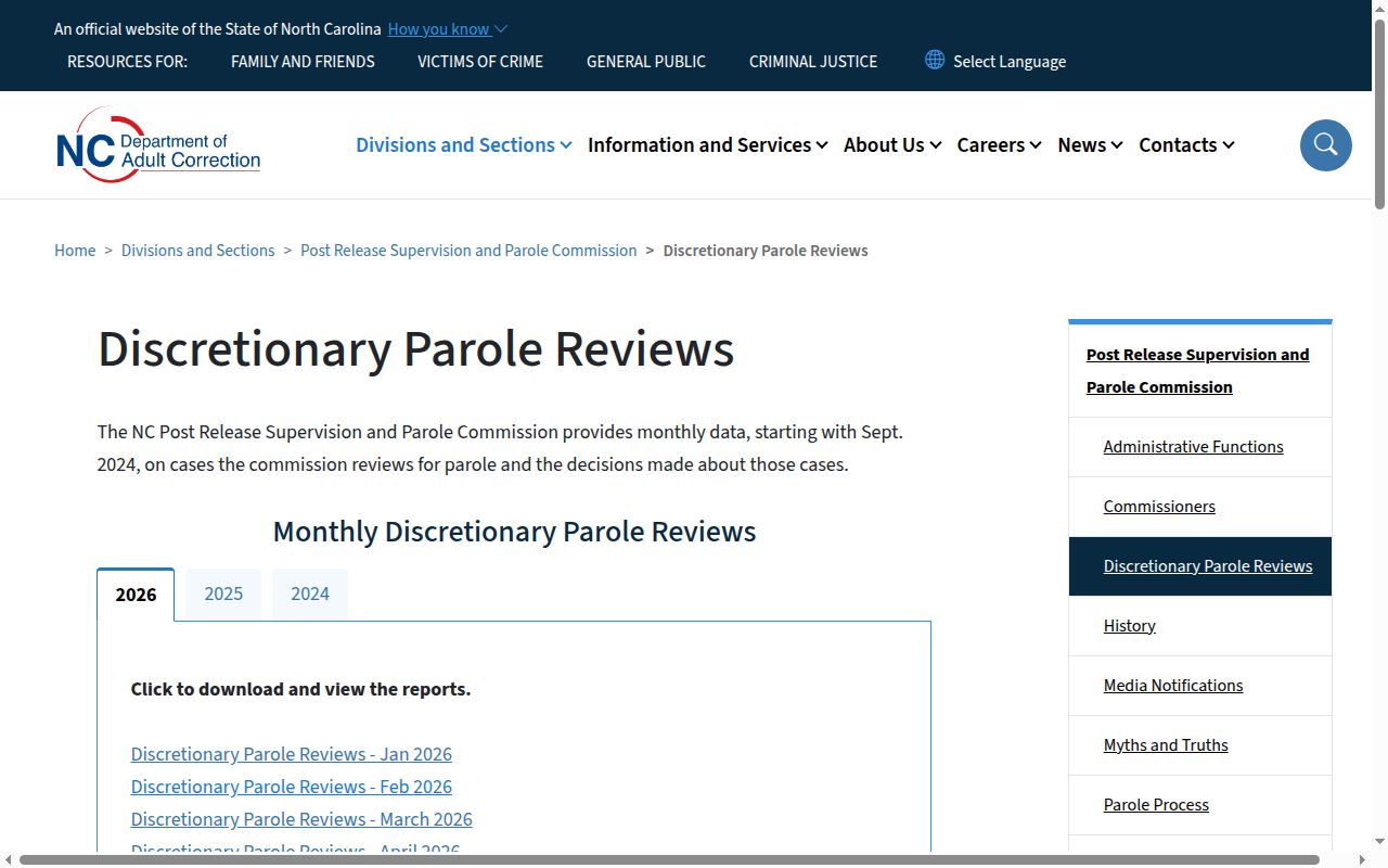 Rockingham County parole review monthly results landing page