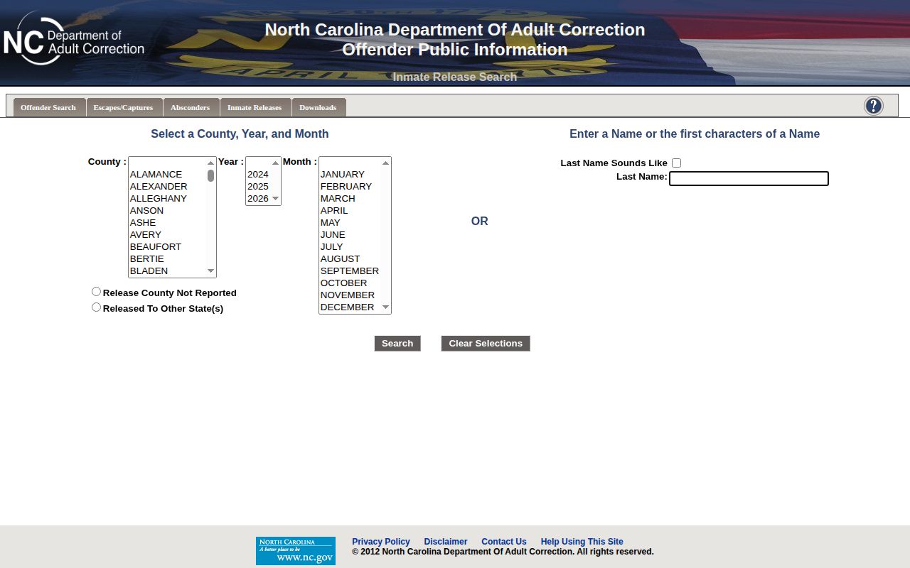 NCDAC Rockingham County state inmate release search by month