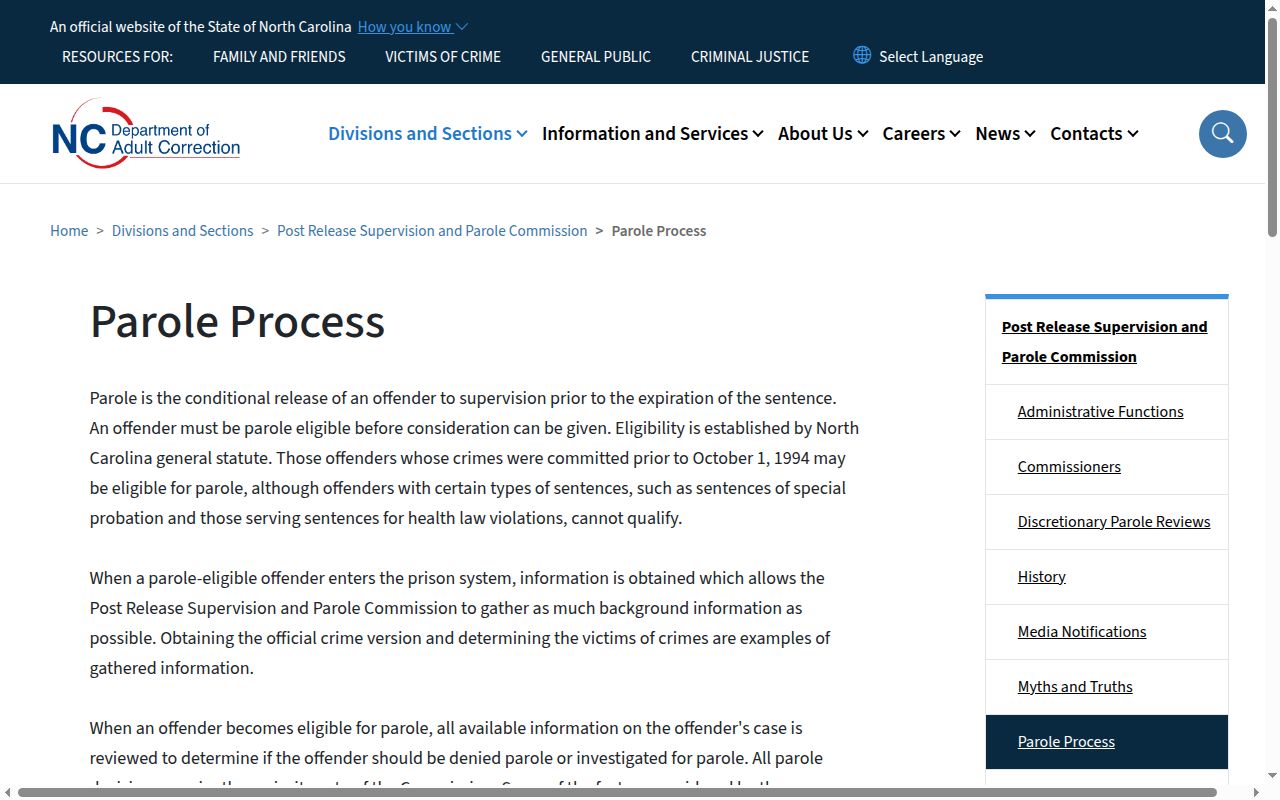 Rockingham County parole and probation process from North Carolina officials