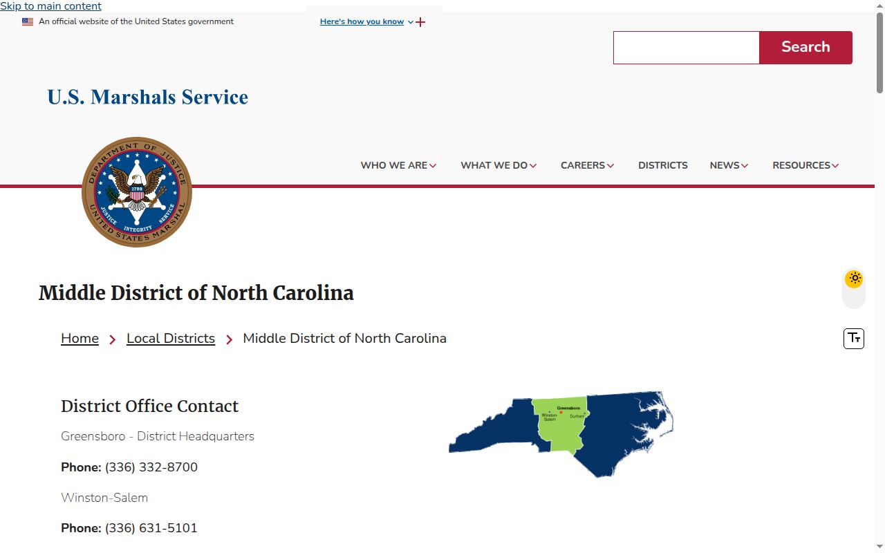 Rockingham County federal release district and USMS contact